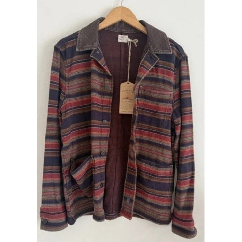 Faherty High Ridge Twill Stufio Jacket Night Time Fire Stripe Large NWT Cotton